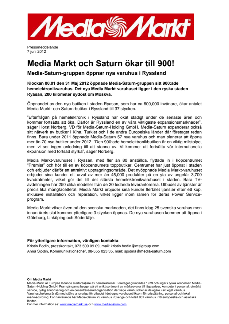 Media Markt och Saturn ökar till 900!