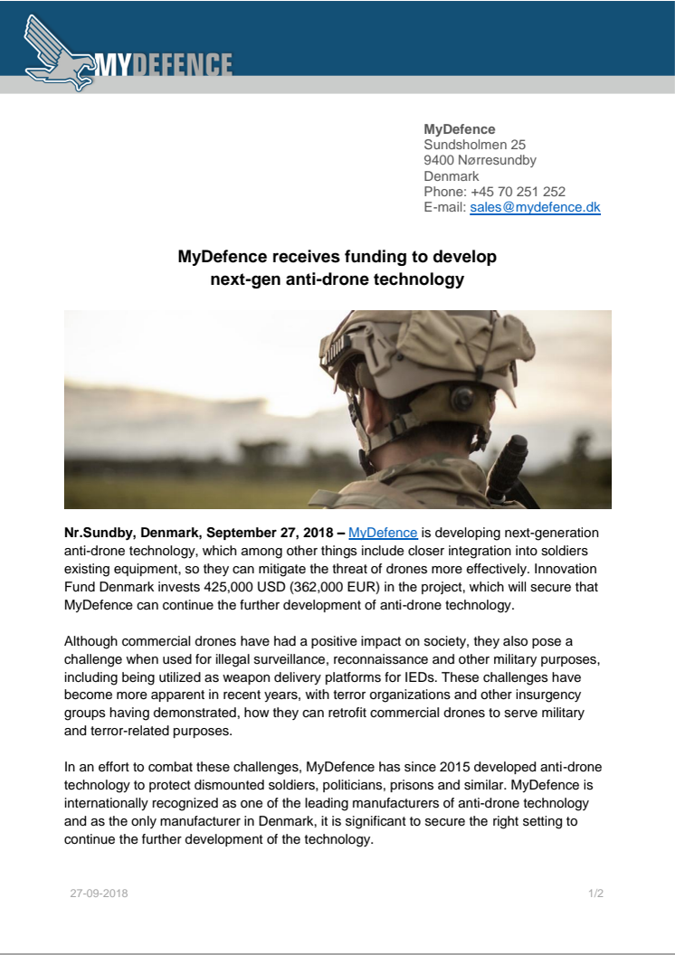 MyDefence receives funding to develop next-gen anti-drone technology