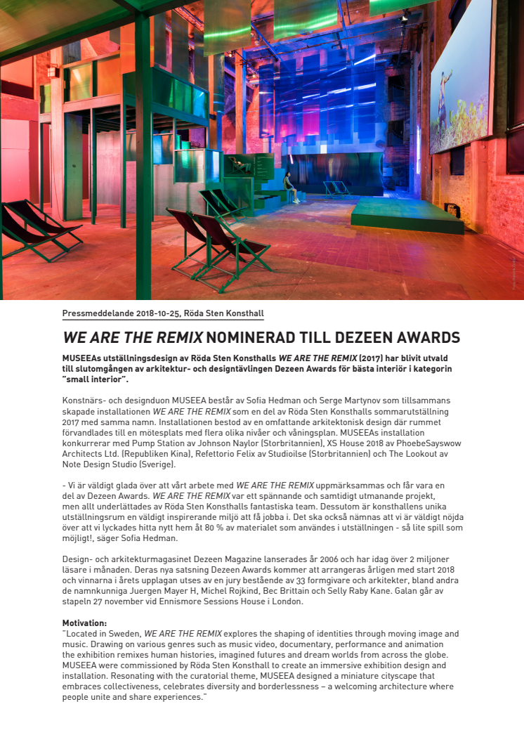 WE ARE THE REMIX nominerad till Dezeen Awards