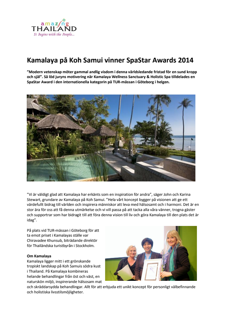 Kamalaya på Koh Samui vinner SpaStar Awards 2014