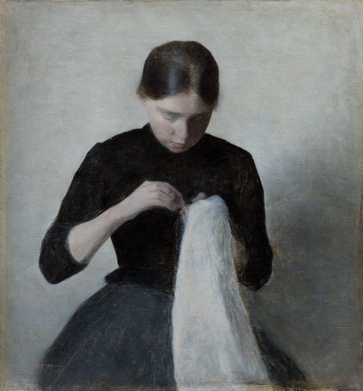Vilhelm Hammershøi- ”En ung pige, der syr”, 1887. I dag på Ordrupgaard (Foto- Anders Sune Berg). 