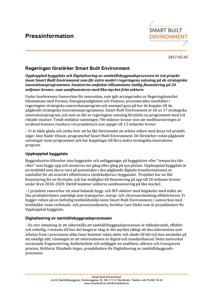 Regeringen förstärker Smart Built Environment