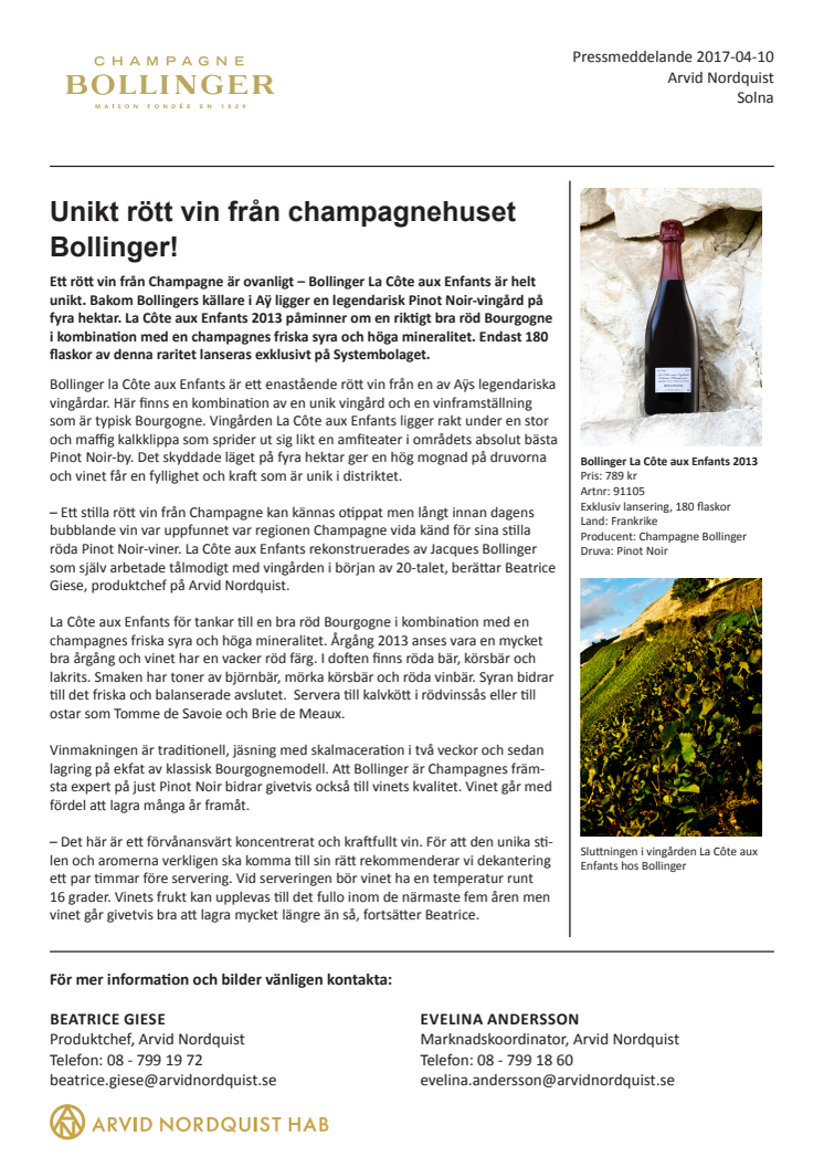 Unikt rött vin från Champagnehuset Bollinger!