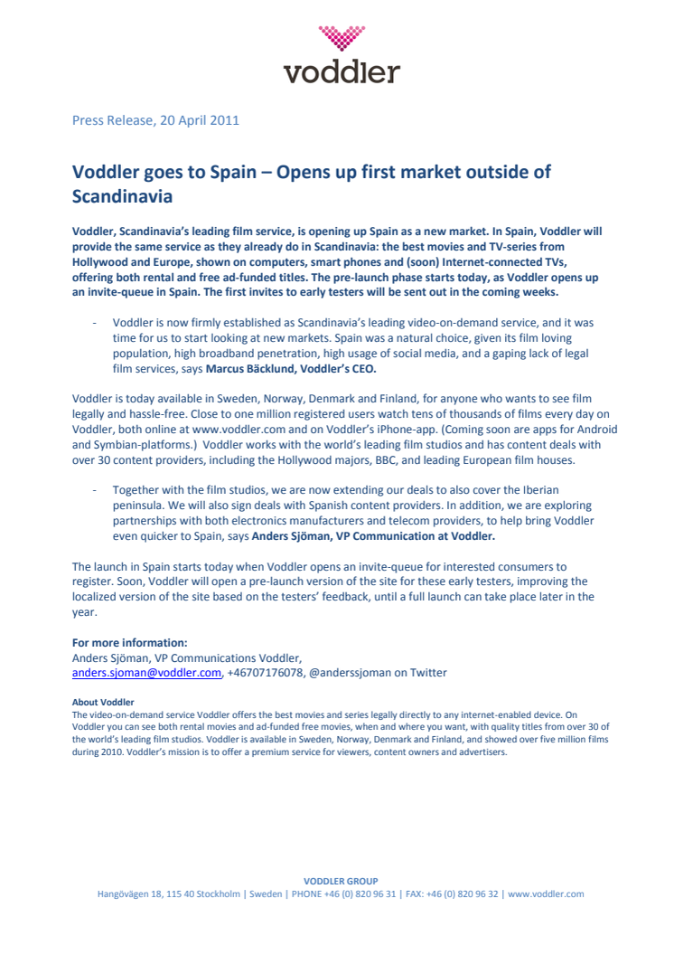 Voddler goes to Spain – Opens up first market outside of Scandinavia