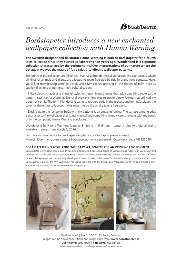 Boråstapeter introduces a new enchanted wallpaper collection with Hanna Werning