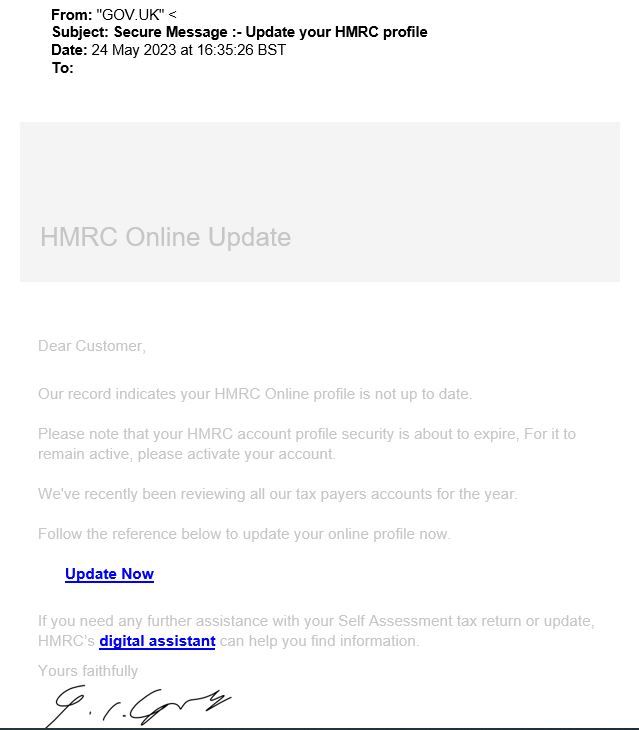 Update your hmrc profile scam 3