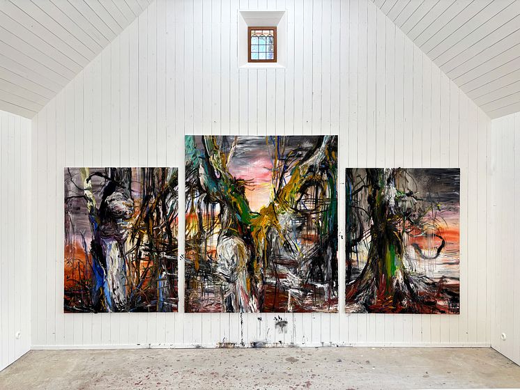 Jenny Carlsson Grip. Dagen brister (Se himlen åter bli grå) 2024. 470x 220 cm olja på linneduk. Fotograf Jenny Carlsson Grip .jpg