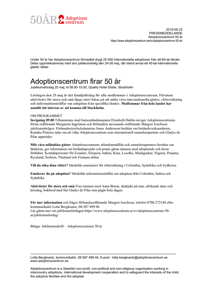 Adoptionscentrum fyller 50 år