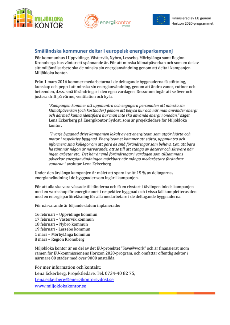 ​Småländska kommuner deltar i europeisk energisparkampanj