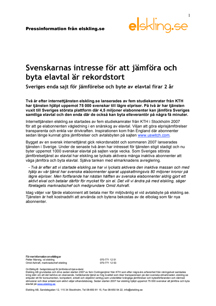 Elskling - Sveriges bästa sajt för jämförelse och byte av elavtal firar 2 år