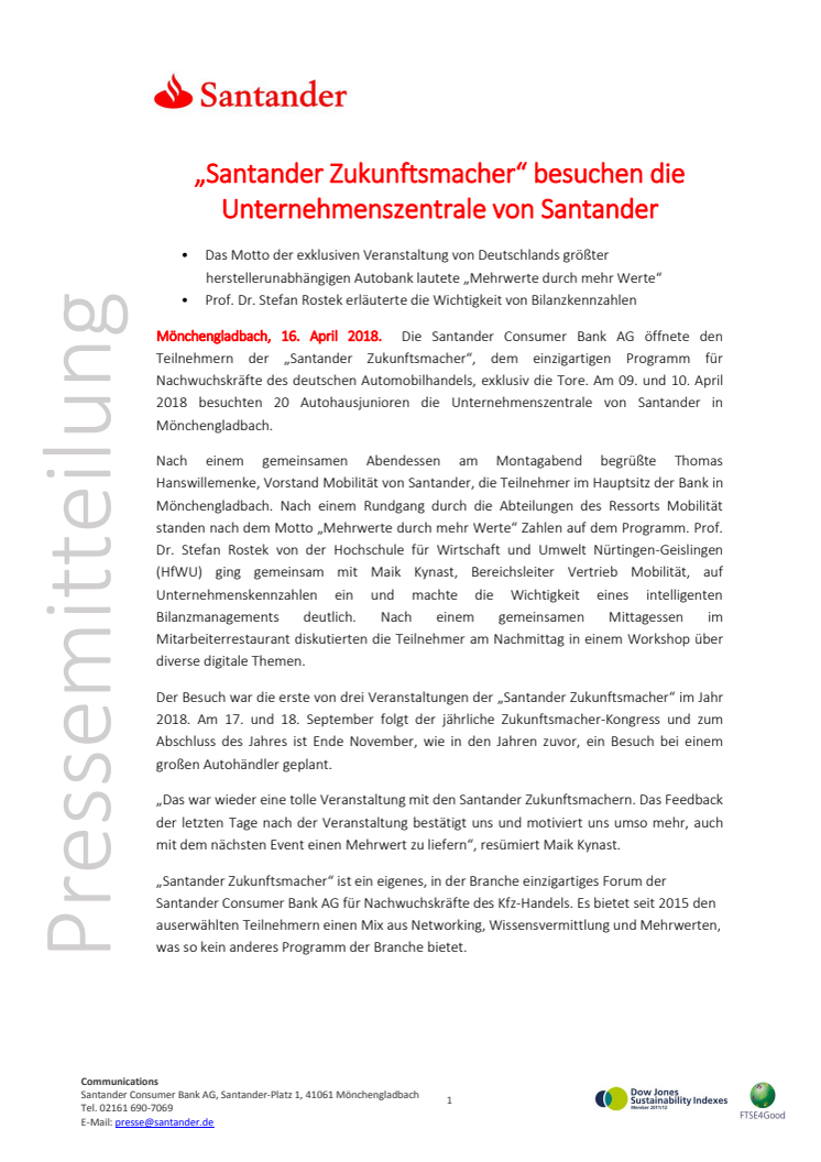 “Santander Zukunftsmacher“ besuchen die Unternehmenszentrale von Santander