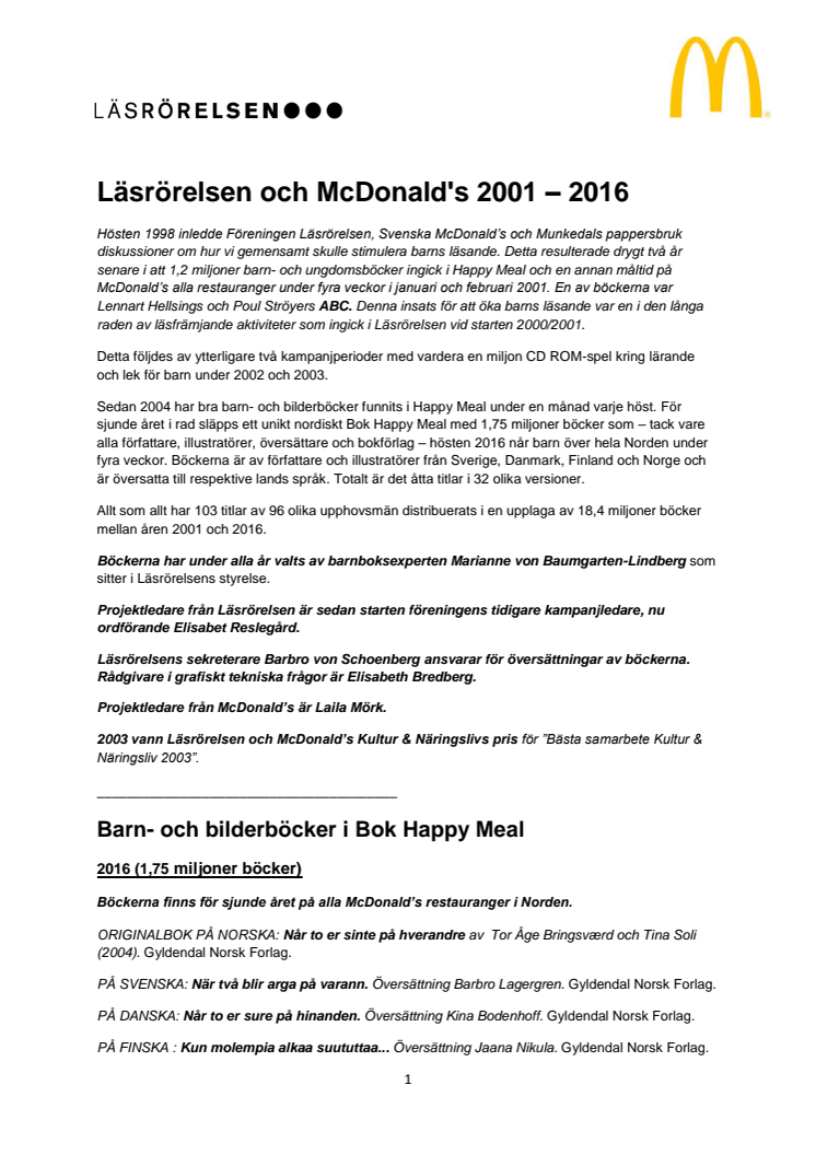 Läsrörelsen och McDonald's 2001-2016
