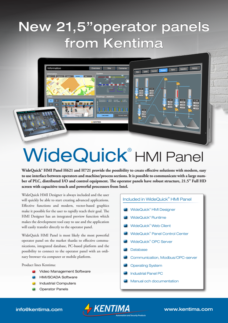Product Information for WideQuick HMI Panel H621 and H721 in English