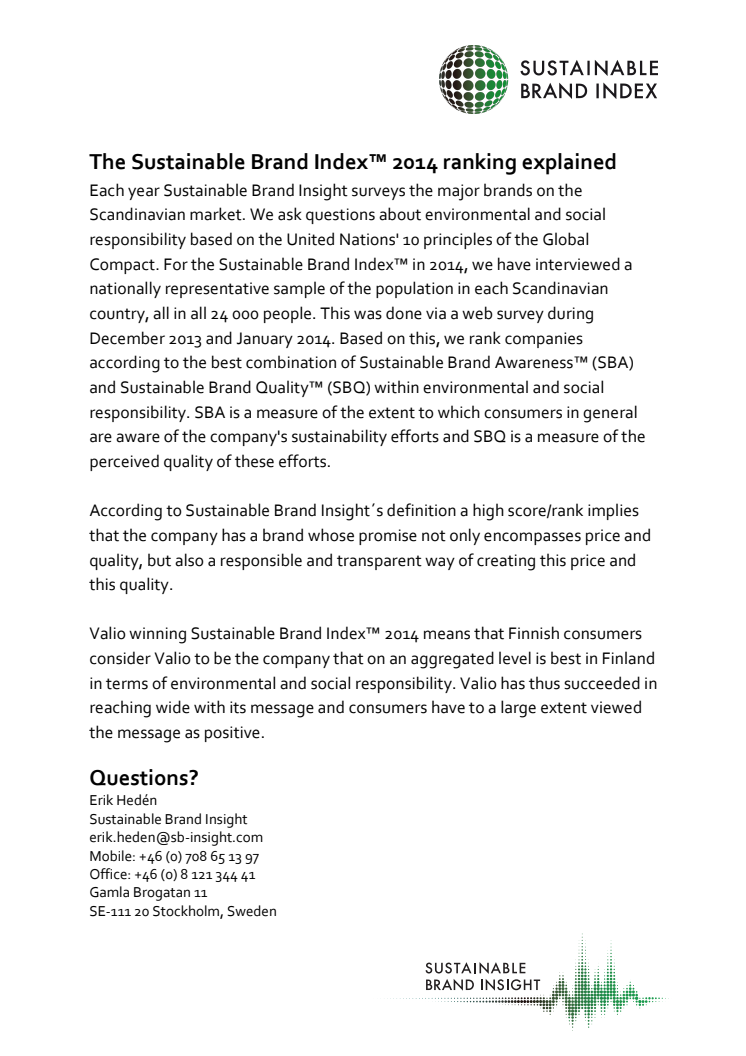 Ranking Finland - Sustainable Brand Index™ 2014 - Explained