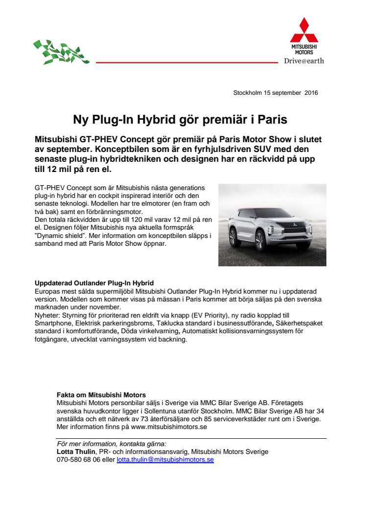 Ny Plug-In Hybrid gör premiär i Paris 