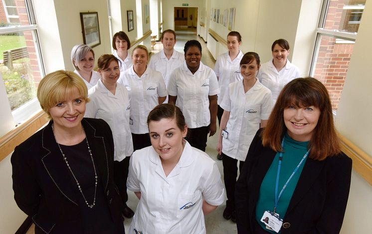 Dr Alison Machin (L) and Debbie Reape (R) with Northumbria Healthcare NHS Trust students