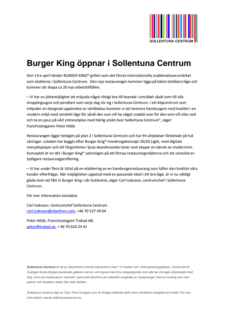 Burger King öppnar i Sollentuna Centrum