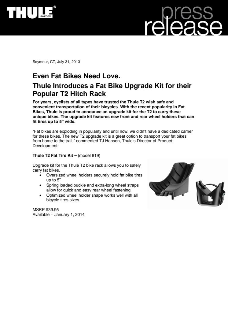 Thule Introduces a Fat Bike Upgrade Kit for their Popular Thule T2 Hitch Rack