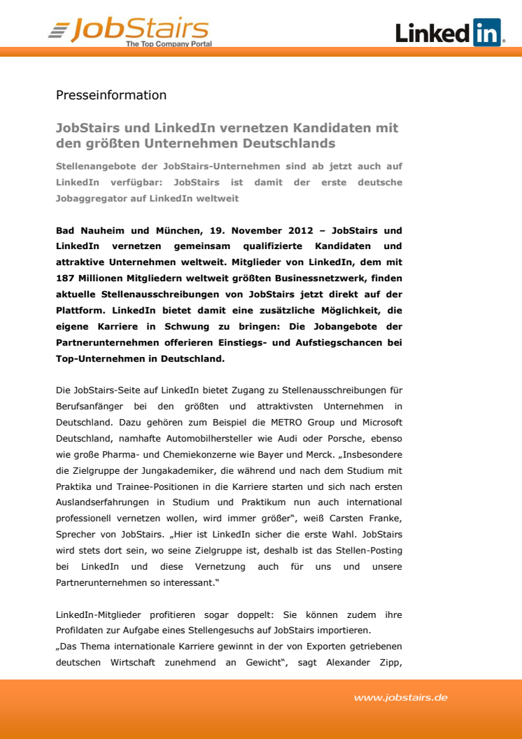 JobStairs und LinkedIn vernetzen Kandidaten mit den größten Unternehmen Deutschlands   