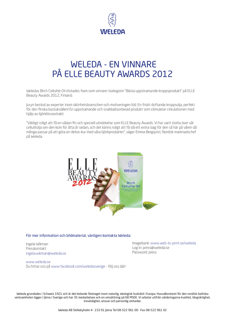 WELEDA - EN VINNARE PÅ ELLE BEAUTY AWARDS 2012