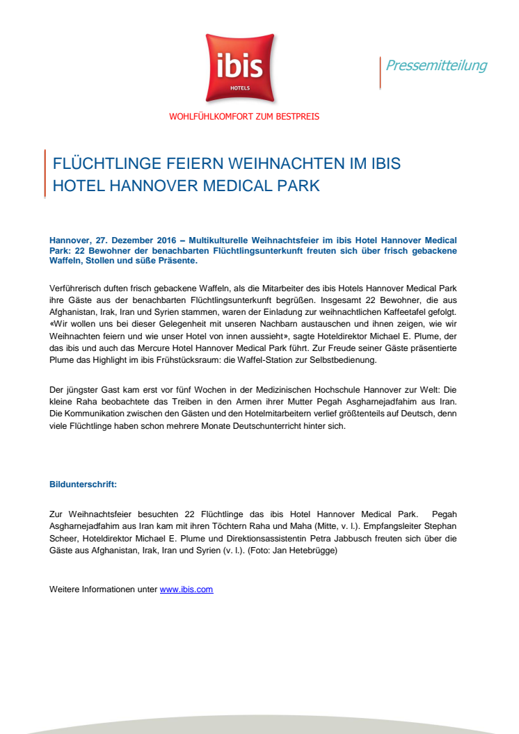 Flüchtlinge feiern Weihnachten im ibis Hotel Hannover Medical Park