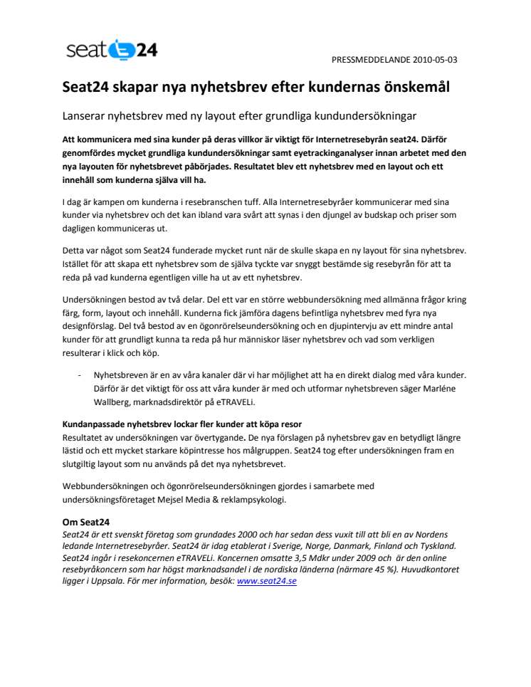 Seat24 skapar nya nyhetsbrev efter kundernas önskemål