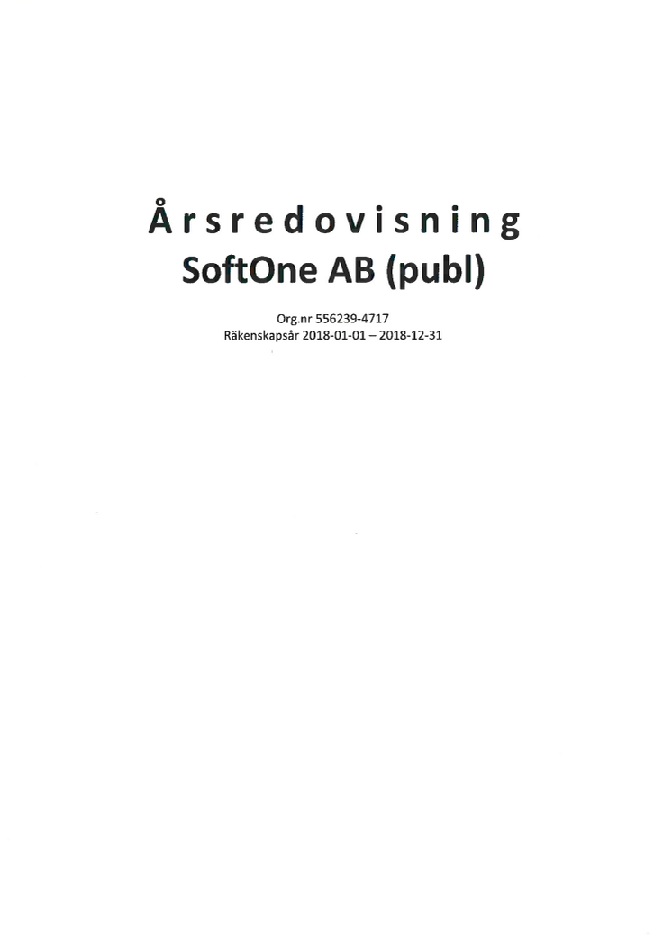 SoftOne Publ. AB Årsredovisning 2018