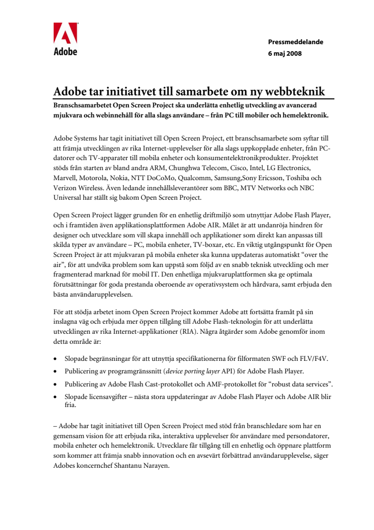 Adobe tar initiativet till samarbete om ny webbteknik
