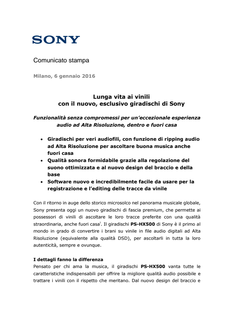 Lunga vita ai vinili con il nuovo, esclusivo giradischi di Sony