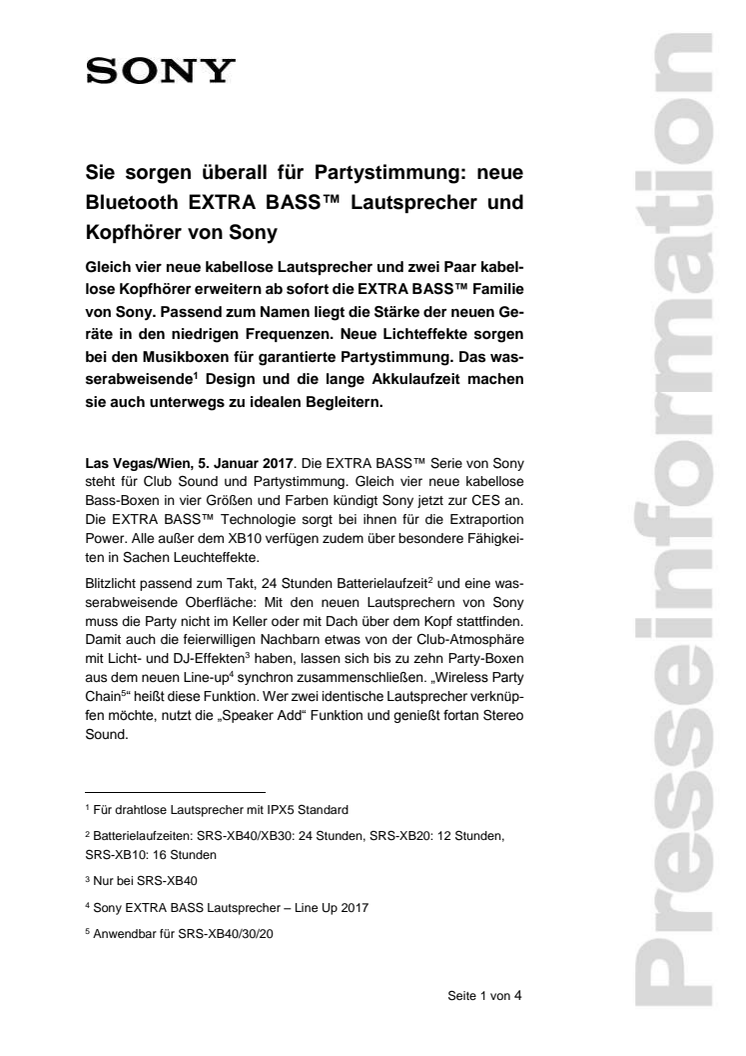 Sie sorgen überall für Partystimmung: neue Bluetooth EXTRA BASS™ Lautsprecher und Kopfhörer von Sony