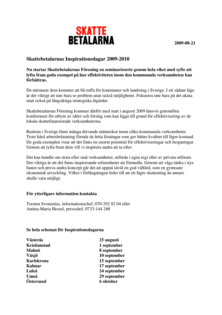 Skattebetalarnas Inspirationsdagar 2009-2010