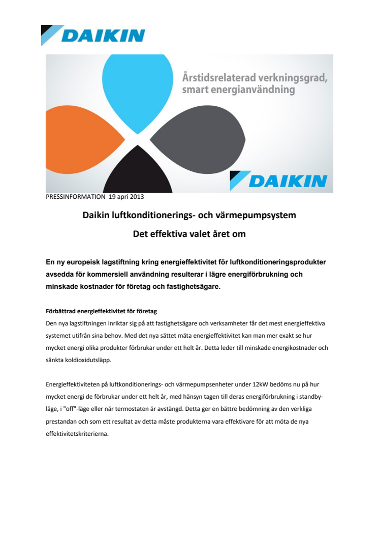 Daikin luftkonditionerings- och värmepumpsystem - det effektiva valet året om