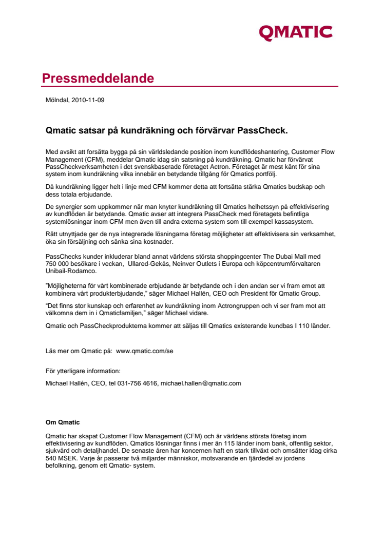 Qmatic satsar på kundräkning och förvärvar PassCheck.