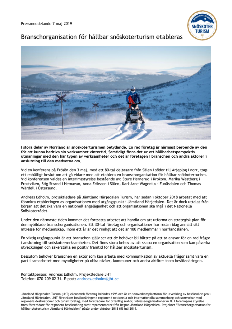 Branschorganisation för hållbar snöskoterturism etableras