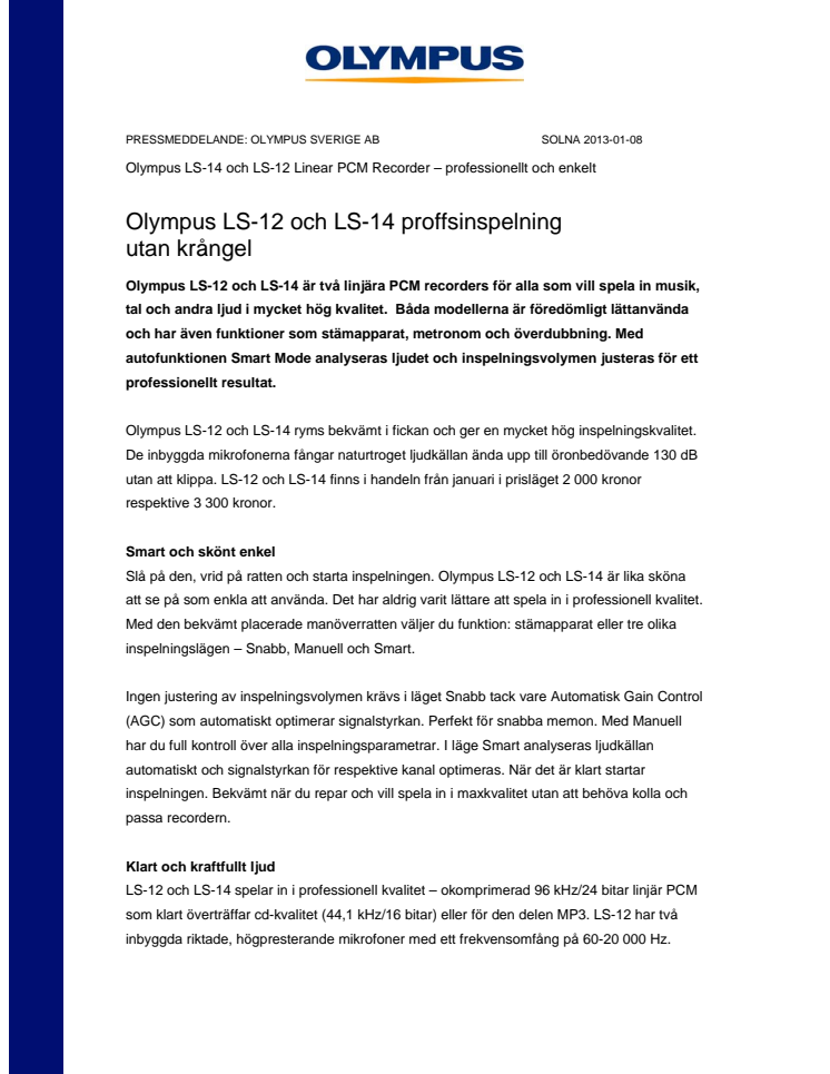 Olympus LS-12 och LS-14 proffsinspelning utan krångel