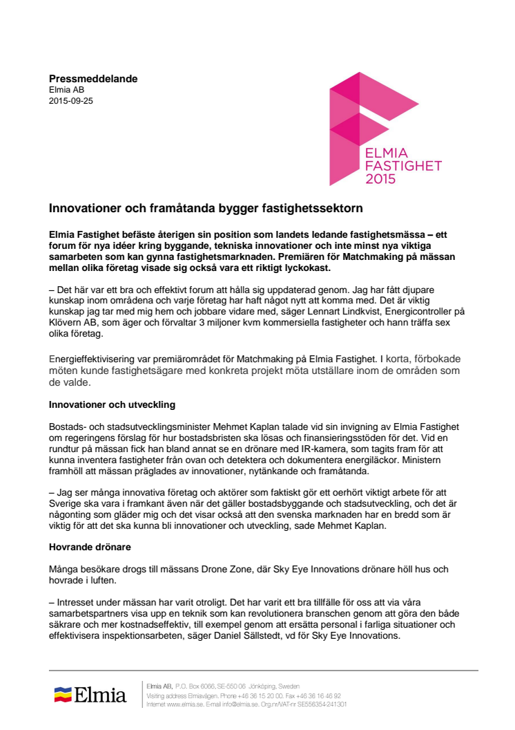 Innovationer och framåtanda på Elmia Fastighet