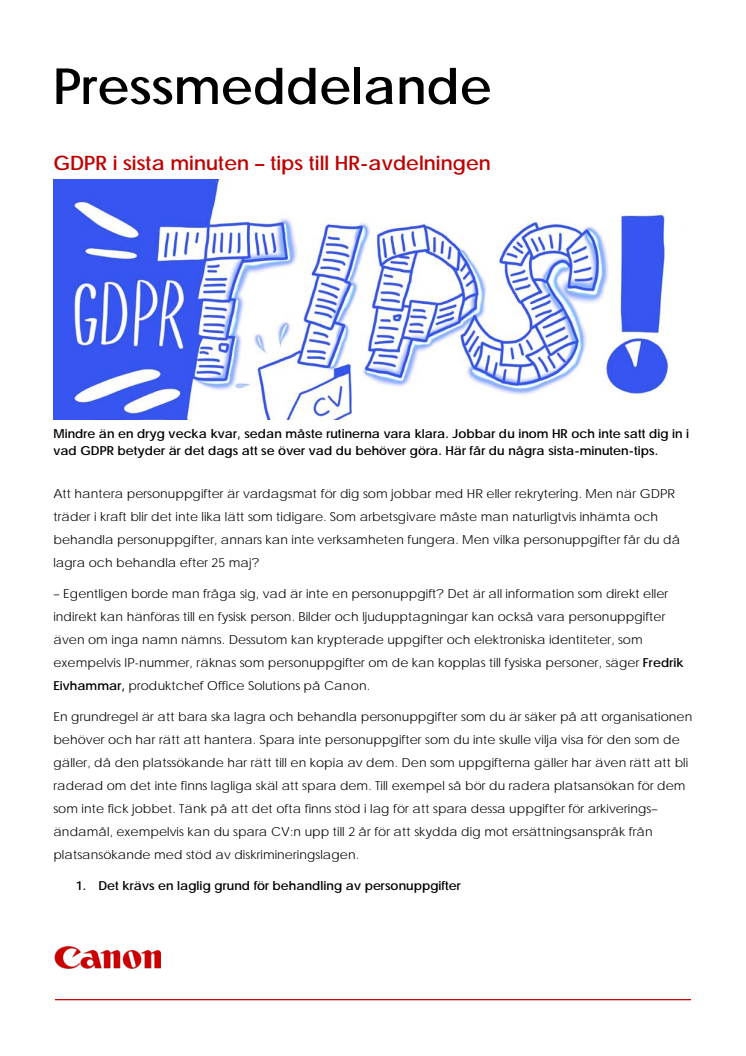 GDPR i sista minuten – tips till HR-avdelningen