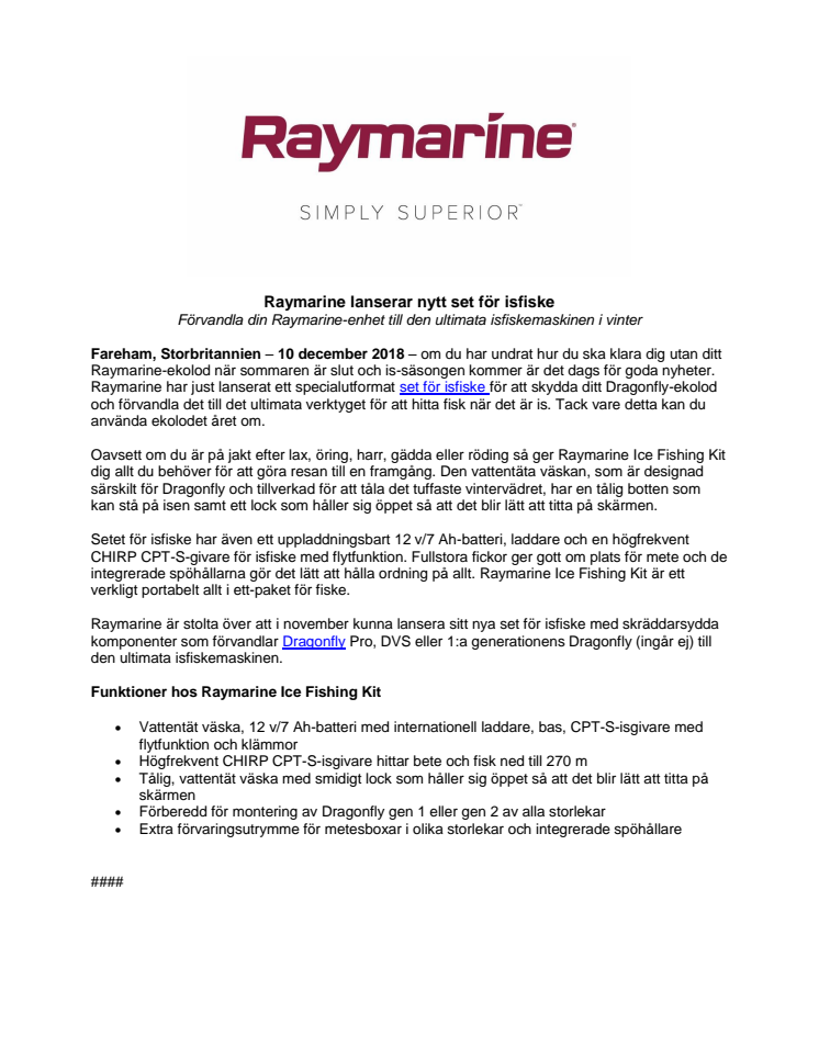 Raymarine lanserar nytt set för isfiske