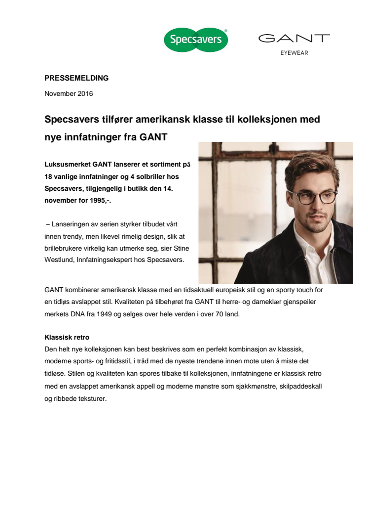 Specsavers med nyheter fra GANT