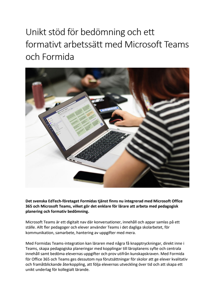 Unikt stöd för bedömning och ett formativt arbetssätt med Microsoft Teams och Formida