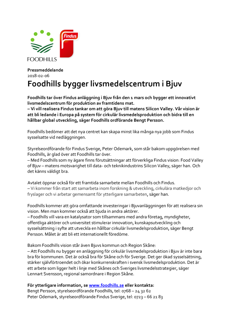 Foodhills bygger livsmedelscentrum i Bjuv