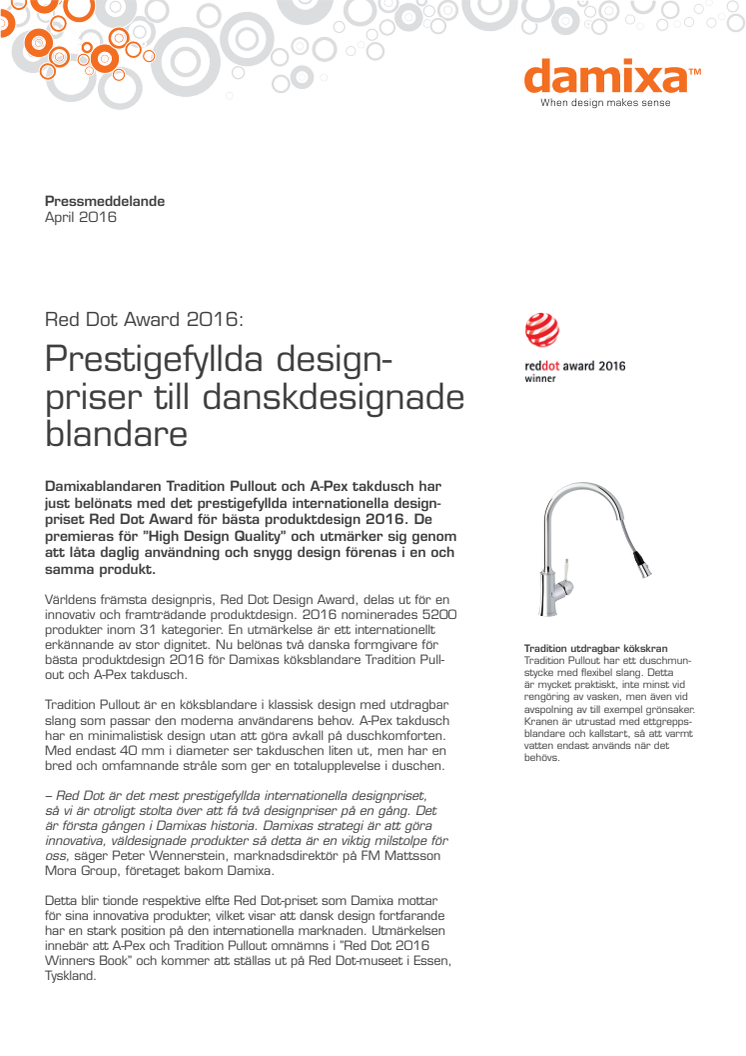 Prestigefyllda designpriser till danskdesignade blandare