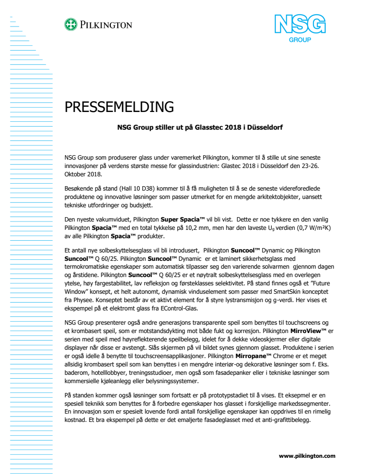 NSG Group stiller ut på Glasstec 2018 i Düsseldorf