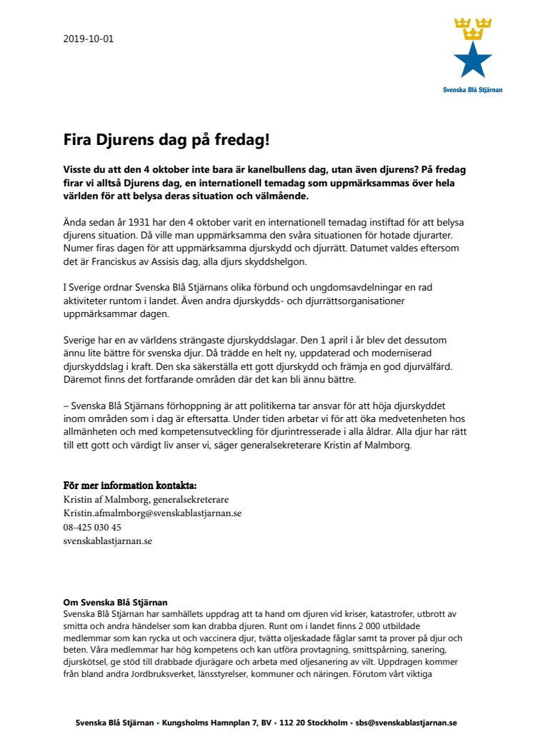 Fira djuren på fredag!