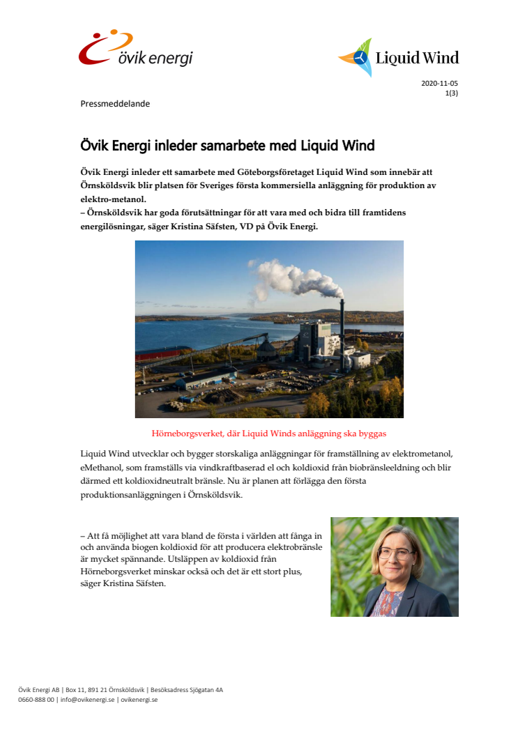 Övik Energi inleder samarbete med Liquid Wind