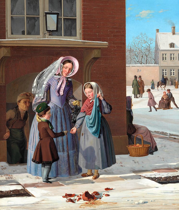 Carl Balsgaard- "Københavnsk gadescene. Vinter." 1840'erne. Usigneret. Olie på lærred. 68 x 58.