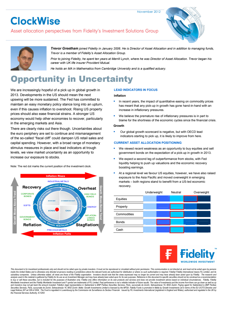 Trevor Greetham's Investment Clock November: Opportunity in Uncertainty