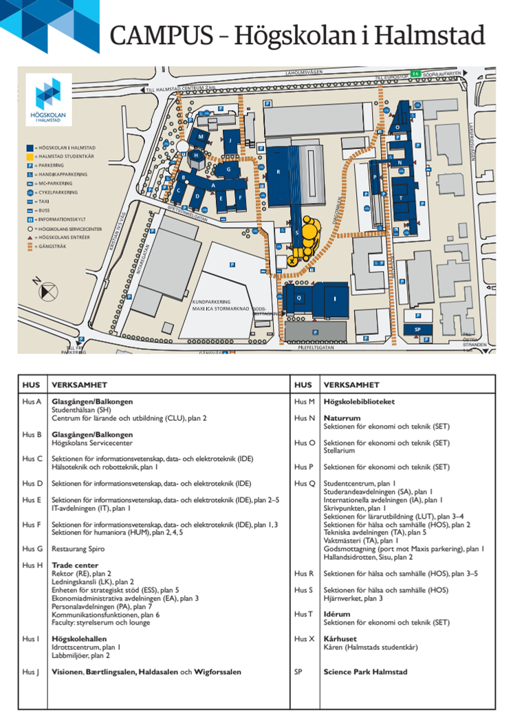 Campuskarta Högskolan i Halmstad 2014.