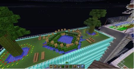 Detalj ur Mina kvarter-staden skapad i Minecraft av Viktor Rydbergs Samskola