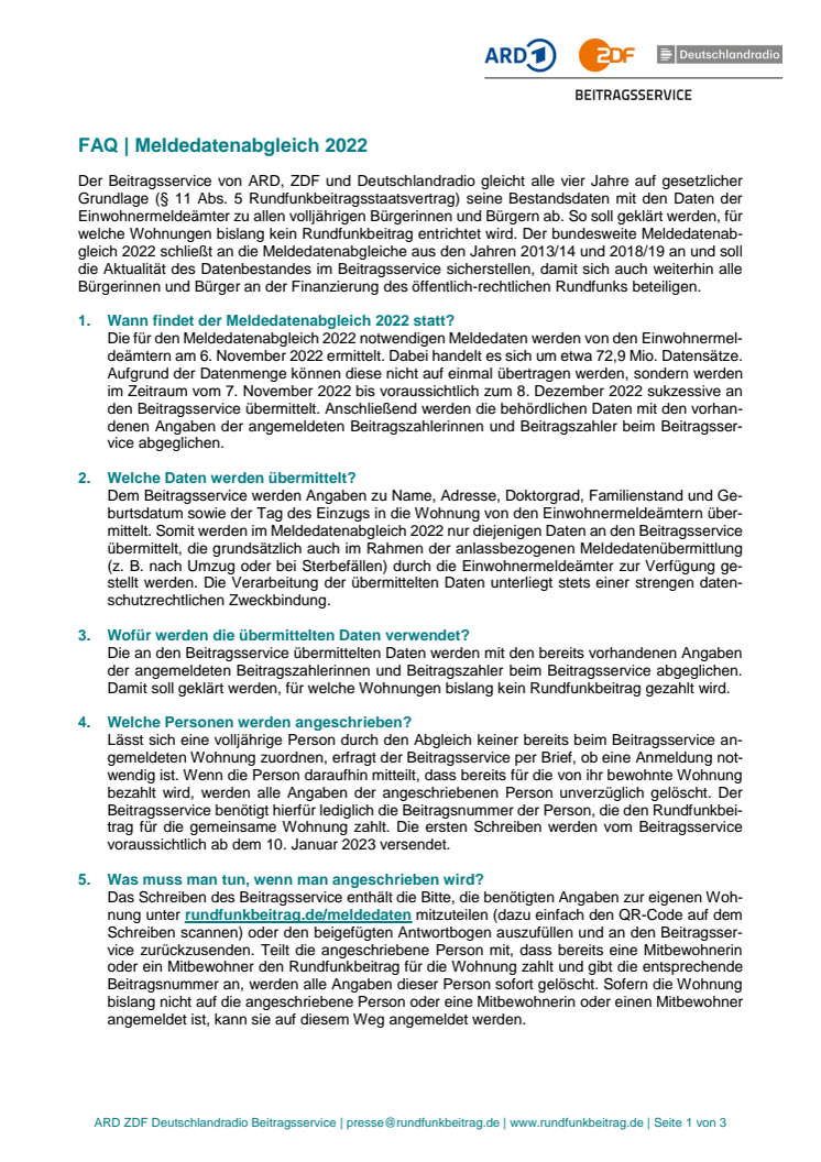 Fragen und Antworten zum Meldedatenabgleich 2022